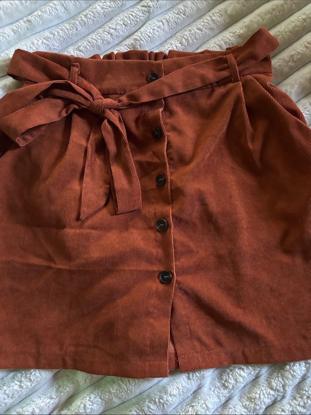 SHEIN Rust Button-Front Mini Skirt with Tie Waist